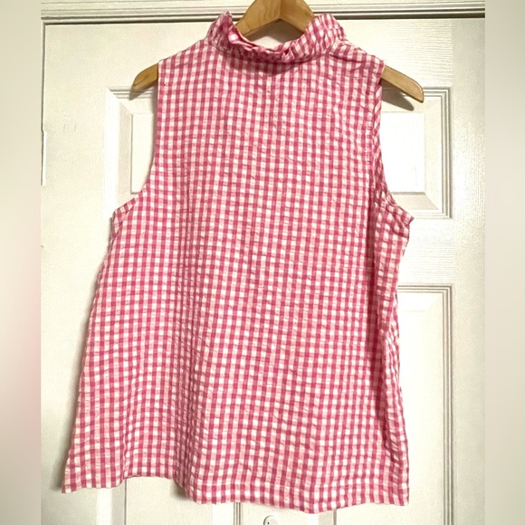 Crown & Ivy Pink Gingham Sleeveless Ruffle Neck Blouse XL - Picture 3 of 4